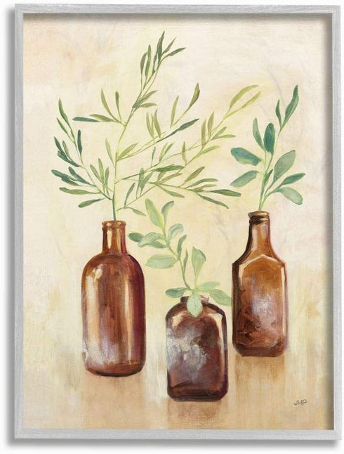 Stupell Industries Abstract House Plants in Glass Painting: Designed by Julia Purinton, 11 x 14, Grey Framed Wall Art