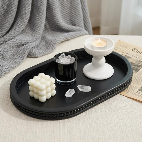 Counter Hanobe Decorative Trays for Coffee Table : Black Oval Centerpiece Tray Wood for Farmhouse Entry Table Decor