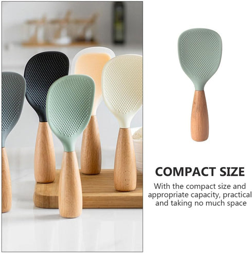 MAGICLULU Silicone Rice Spoon, Kitchen Utensils, Wooden Rice Paddle, Reusable Rice Serving Spoon