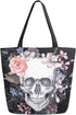Naanle Day of The Dead Canvas Tote Bag - Large Floral Skull Reusable Cotton Handbag for Shopping, Outdoors