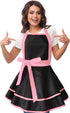 Cute Lovely Retro Aprons for Women, Vintage 50s Black Pink Cooking Kitchen Ruffle Apron