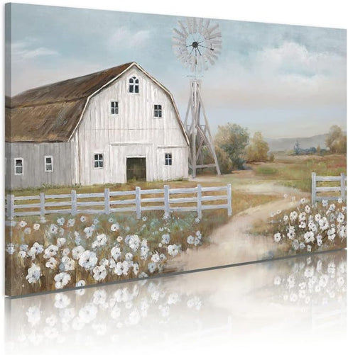 Barn Prints Farmhouse Old Barn Wall Art - Handpainted Barn Painting, Framed Ready