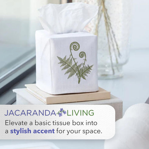 Jacaranda Living Square Tissue Box Cover, Decorative Cloth Tissue Holder, Scrolls Design, China Blue