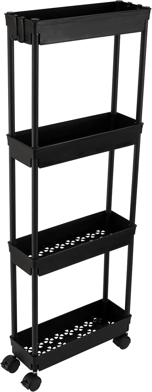 Sooyee 4 Tier Slim Storage Cart, Rolling Narrow Shelf Organizer for Kitchen, Bathroom, Laundry Room - Black