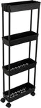 Sooyee 4 Tier Slim Storage Cart, Rolling Narrow Shelf Organizer for Kitchen, Bathroom, Laundry Room - Black