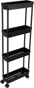 Sooyee 4 Tier Slim Storage Cart, Rolling Narrow Shelf Organizer for Kitchen, Bathroom, Laundry Room - Black