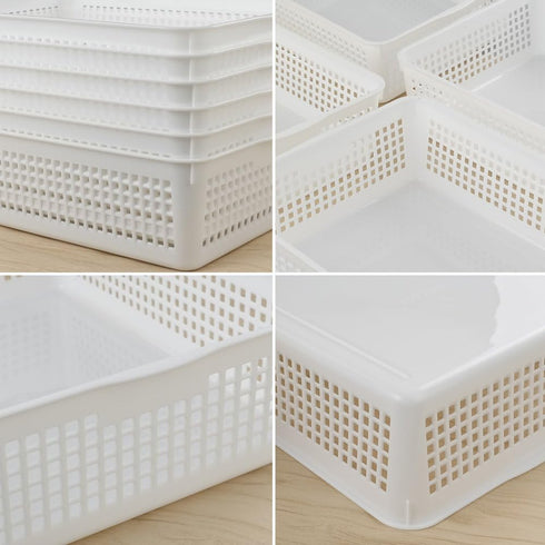 Plastic Storage Trays Baskets, Set of 6 Organizing Baskets, 13.2 x 9.6 x 3.6 Inches (White)