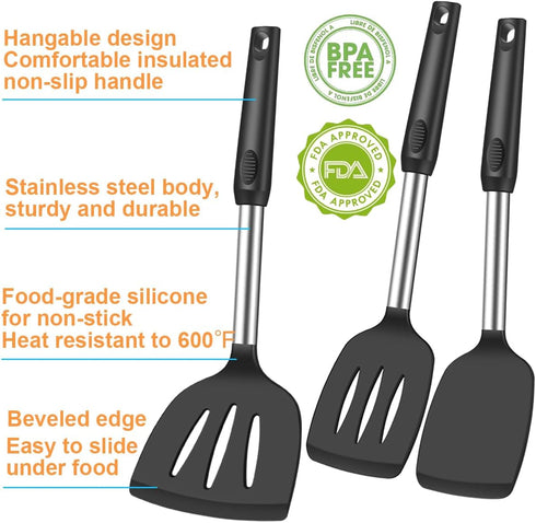Spatula Set Silicone Spatula Heat Resistant Spatulas for Nonstick Cookware Rubber Spatula Turner Fish Wok Spatula, Large Nonstick Silicone Egg Spatula for kitchen use Cooking Utensils Set by KLAQQED