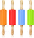 4 Pack Mini Rolling Pin for Kids, 9 Inch Wooden Handle Non-Stick Silicone Rolling Pins for Children Cake Baking