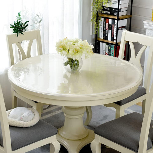 RostiKong 2pcs 16 Inch Diameter Round Clear Plastic Table Top Protector Wipeable Circle PVC Vinyl Tablecloth Cover