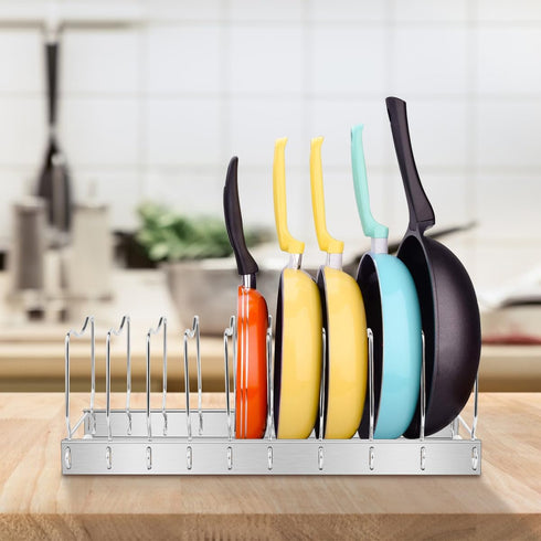 Adjustable Pot and Pan Organizer, Heavy Duty Lid Organizer for Kitchen Storage with 10 Compartments
