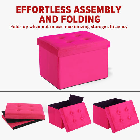 17x13x13in(ROSEO) LINMAGCO Storage Ottoman Folding Foot Stool Velvet Foot Rest with Padded Modern Ottoman with Storage