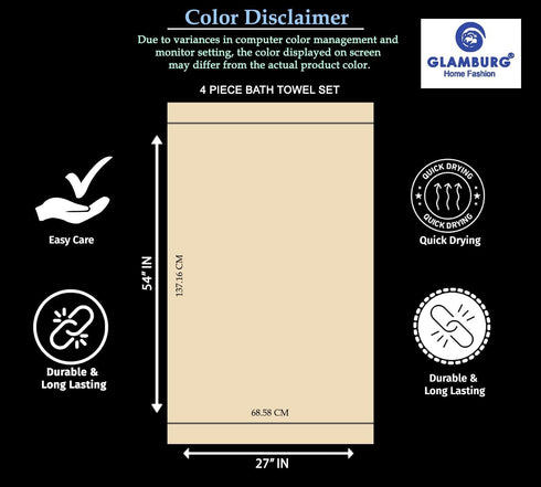 4 Pack Set 100% 4 27x54 GLAMBURG Premium Cotton Bath Towel - Pure Cotton - Bath Towels - Ideal for Everyday use - Ultra