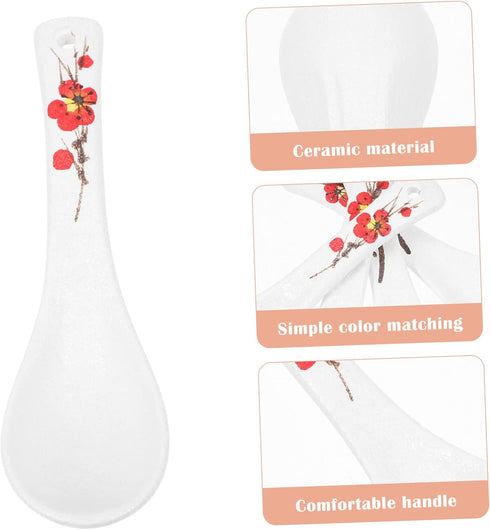 HOMSFOU 4pcs Ceramic Ramen Spoons, Small White Chinese Soup Spoon, Cream Soup Spoon, Japanese Ramen Soup Spoons
