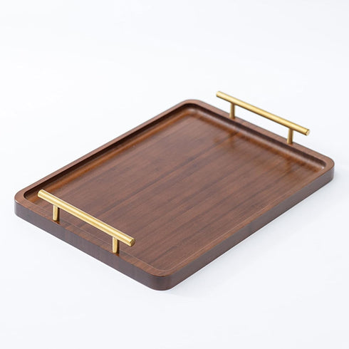 XZHXFX Bamboo Serving Tray with Gold Handles, Food Tray for Breakfast,Coffee Table,Dinner & Bar, Decorative Tray