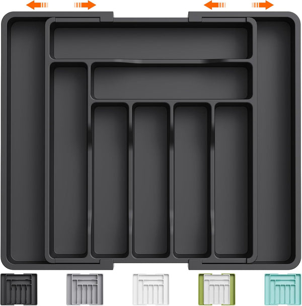 Lifewit Expandable Silverware Drawer Organizer, Adjustable Utensil Tray for Kitchen Drawers, Large Black Storage