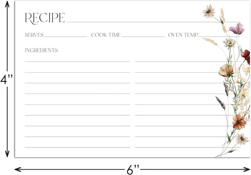 Wildflower Boho Recipe Cards - Set of 48