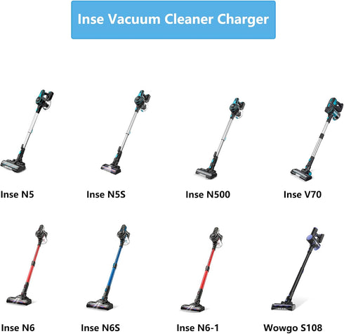 VHBW Vacuum Cleaner Charger for INSE N5S N5 N6 N6S V70 N6-1 N6-2 AC Power Cord Adapter for Wowgo S108 Deik VC-1518-US Cordless Vacuum Cleaner Charger Replacement UL Listed