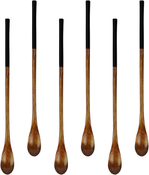 AOOSY 9 Inch Wooden Coffee Spoons, 6 Pcs Long Handle Small Wooden