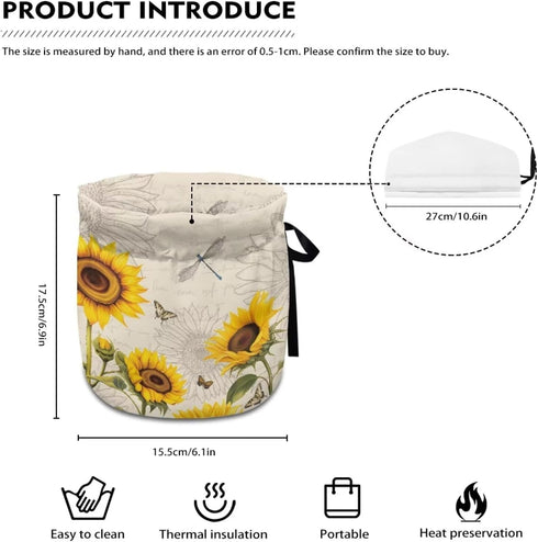 Sunflower Tea Cozy, Insulated Dragonfly Teapot Warmer, Decorative Butterfly Cozy for Women