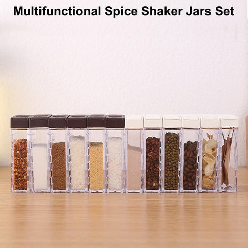 12 PCS Spice Shaker Jars, Salt and Pepper Shakers Set, Plastic Seasoning Storage Container Bottles with Lid & Tray