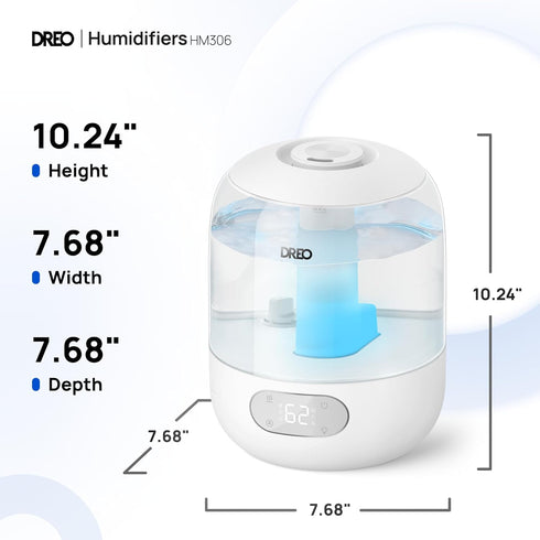 3L 30H 26dB DREO Humidifiers for Bedroom, Top Fill & Quiet Runtime for Large Room, Cool Mist Ultrasonic Humidifier