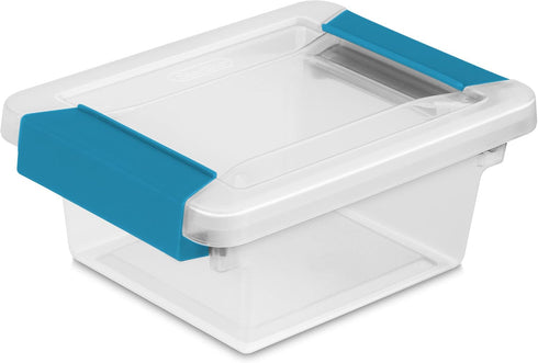 STERILITE Mini Clip Box, Clear Base & Lid, Aquarium Blue Latches