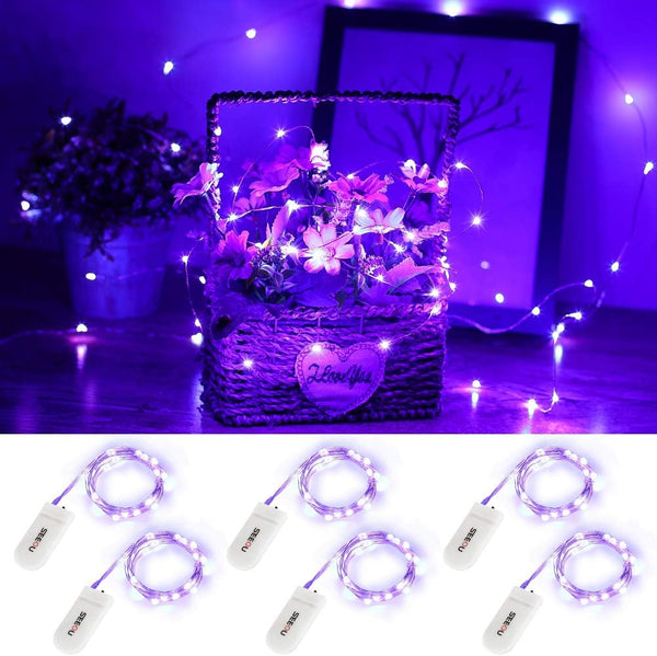 YKB 6 Pack Purple Fairy String Lights Battery Operated Fairy Lights Starry String