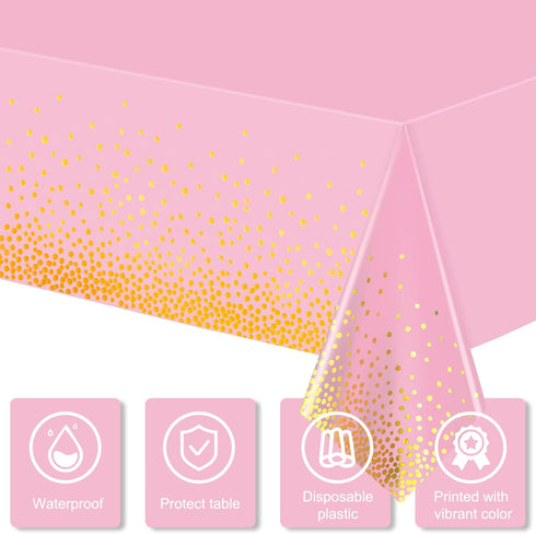 Breling 3 Pieces Dot Tablecloth Confetti Disposable Table Cover for Birthday Wedding Baby Shower Engagement Party, 54 x