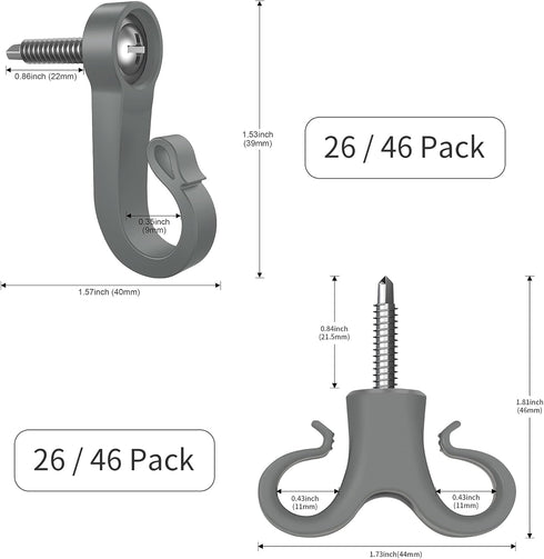 Pack of 46 Q Hanger Screws and Hooks for Outdoor String Lights, Garage Party Decor