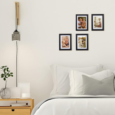 Giftgarden 4x6 Picture Frame Set of 4, 5x7 Frames Matted for 4x6 Pictures or 5x7 Photos, Black Wall Hanging or Tabletop