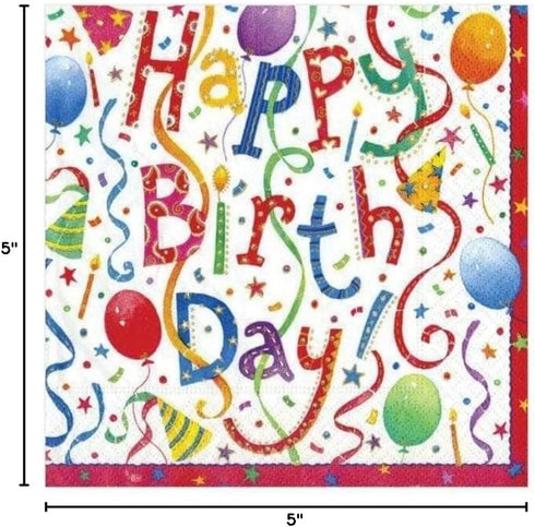 Happy Birthday Paper Cocktail Napkins - Caspari, 20 Count, Multicolor