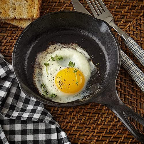 6 Inch Cast Iron Skillet, Pre-seasoned Frying Pan with Drip-Spouts for Indoor and Outdoor Cooking