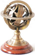 Brass Armillary Sphere Astrolabe on Wooden Base, Maritime Nautical Collectible