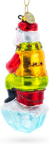 Polar Bear Ice Fishing Blown Glass Christmas Ornament