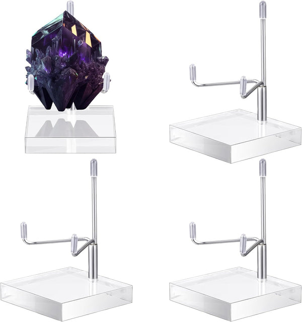4 Pcs Adjustable Metal Arm Display Stand Easel with Acrylic Base, Rock Display Holder for Geodes, Mineral, Agate (2 x 2