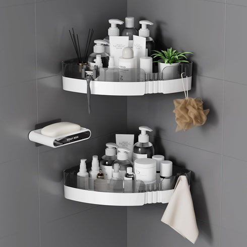 Corner Shower Caddy, Bathroom Shelves Organizers for Shampoo, Soap, Removable No-Drill Design (2 Pcs Grey)