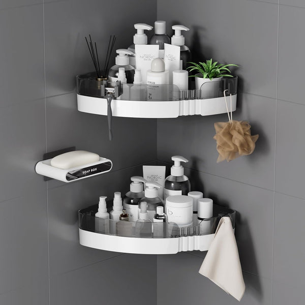 Corner Shower Caddy, Bathroom Shelves Organizers for Shampoo, Soap, Removable No-Drill Design (2 Pcs Grey)