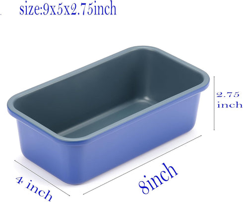 Set of 2 Haze Blue Loaf Pans, Non-Stick Coating Royal Blue Carbon Steel, 9x5 Inch for Home Baking