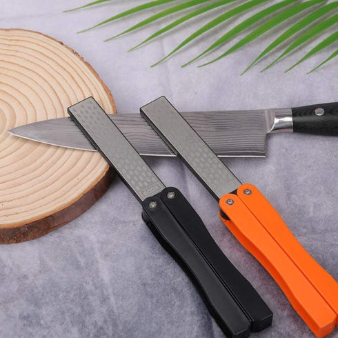 Diamond Knife Sharpener Pocket Sharpening Stone #400/600, Folding Portable Orange - 1pcs