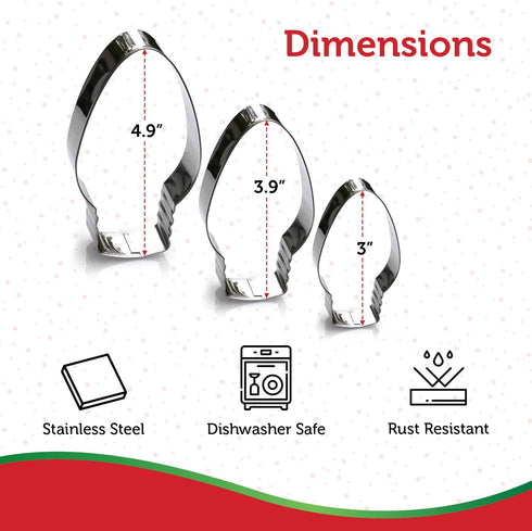 Christmas Light Bulb Cookie Cutter 3 Piece Set, Premium Food-Grade Stainless Steel, Dishwasher Safe