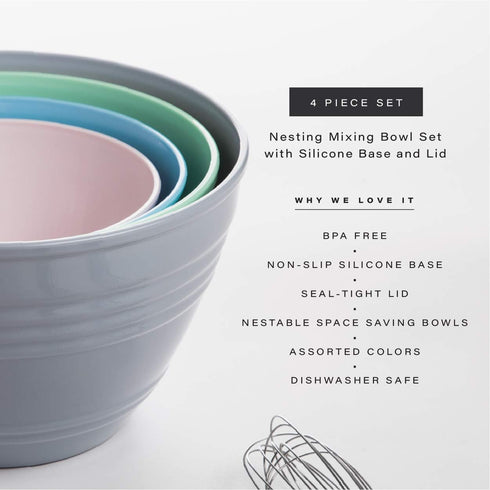 BINO | Mixing Bowl Set with Lids | Versatile Plastic Bowls for Kitchen Mixing, Serving, and Storage - 4-Piece Mixing Bowl Set in Various Sizes | Space-Saving Nesting Design | Dishwasher Safe by BINO