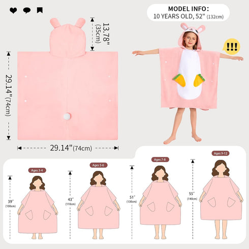 3-12 OLAOLA Bunny Hooded Kids Beach Towels for Years Boys Girls, Soft Absorbent Kids Hooded Bath Towel Wrap, Toddler