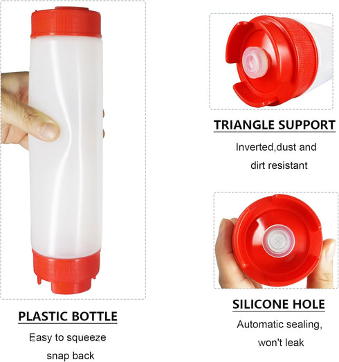 Daphilly 4 16 oz Pcs Inverted Plastic Squeeze Bottles, Condiment Squeeze Bottles for Sauces, Tip Large Valve Refillable