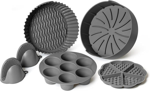 EM 5-Pack Air Fryer Silicone Liners - Includes Silicone Mitts, Egg Bites Tray & More for 3-5 Quart Fryers