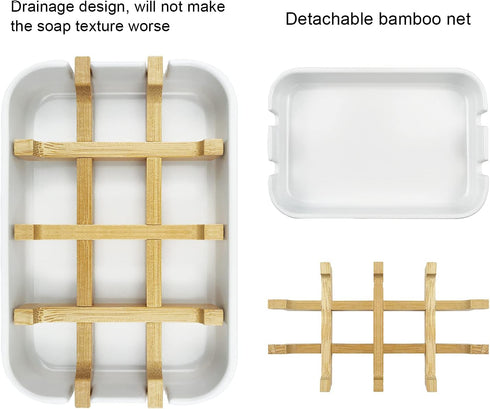 2 Pack Bamboo Soap Dish, Self-Draining Soap Box, Wooden Bar Soap Holder for Shower, Bathroom, Kitchen
