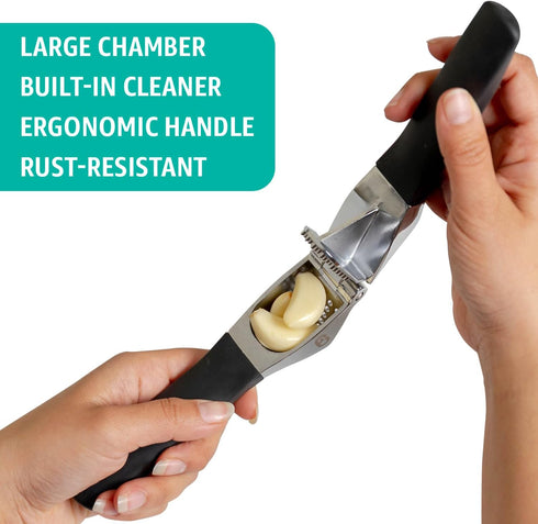 Set Garlic Press Heavy Duty Rust-Resistant Garlic Crusher & Mincer with Ergonomic Handles, Easy Squeeze Manual Garlic