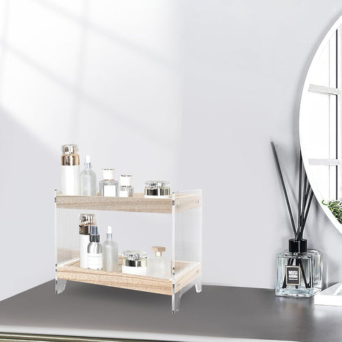 Bathroom Countertop Organizer,2-Tier Wood Bathroom Counter Organizers Shelf Cosmetic Storage Acrylic Standing Rack Home Storage Holder for Lotion Makeup Cosmetics Perfume Spice