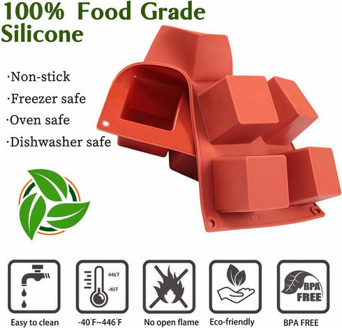 JOERSH Cube Cake Silicone Mold, 2" x 2" x 2" 3D Square Mousse Cake Baking Mold, 8-Cavity