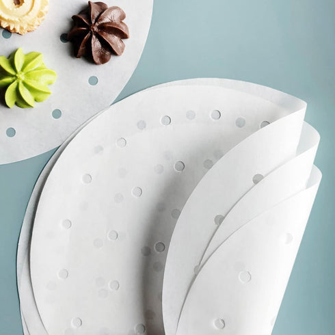 10 Inches Bamboo Steamer Liner, 50 PCS Round Air Fryer Parchment Paper with Holes, White Non-Stick